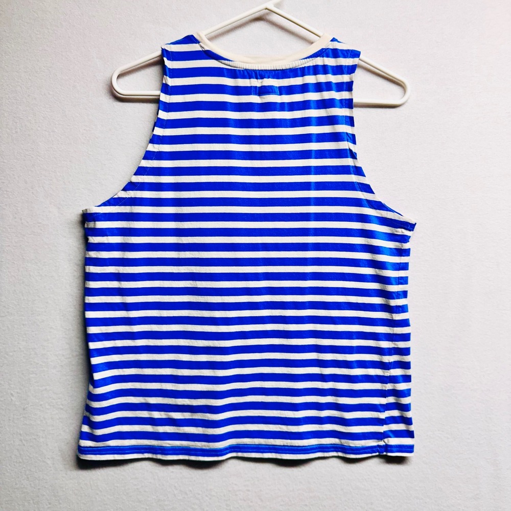 Pact Soft Spin Tank Top Women L Blue White Striped Organic Cotton V-Neck - Picture 3 of 7